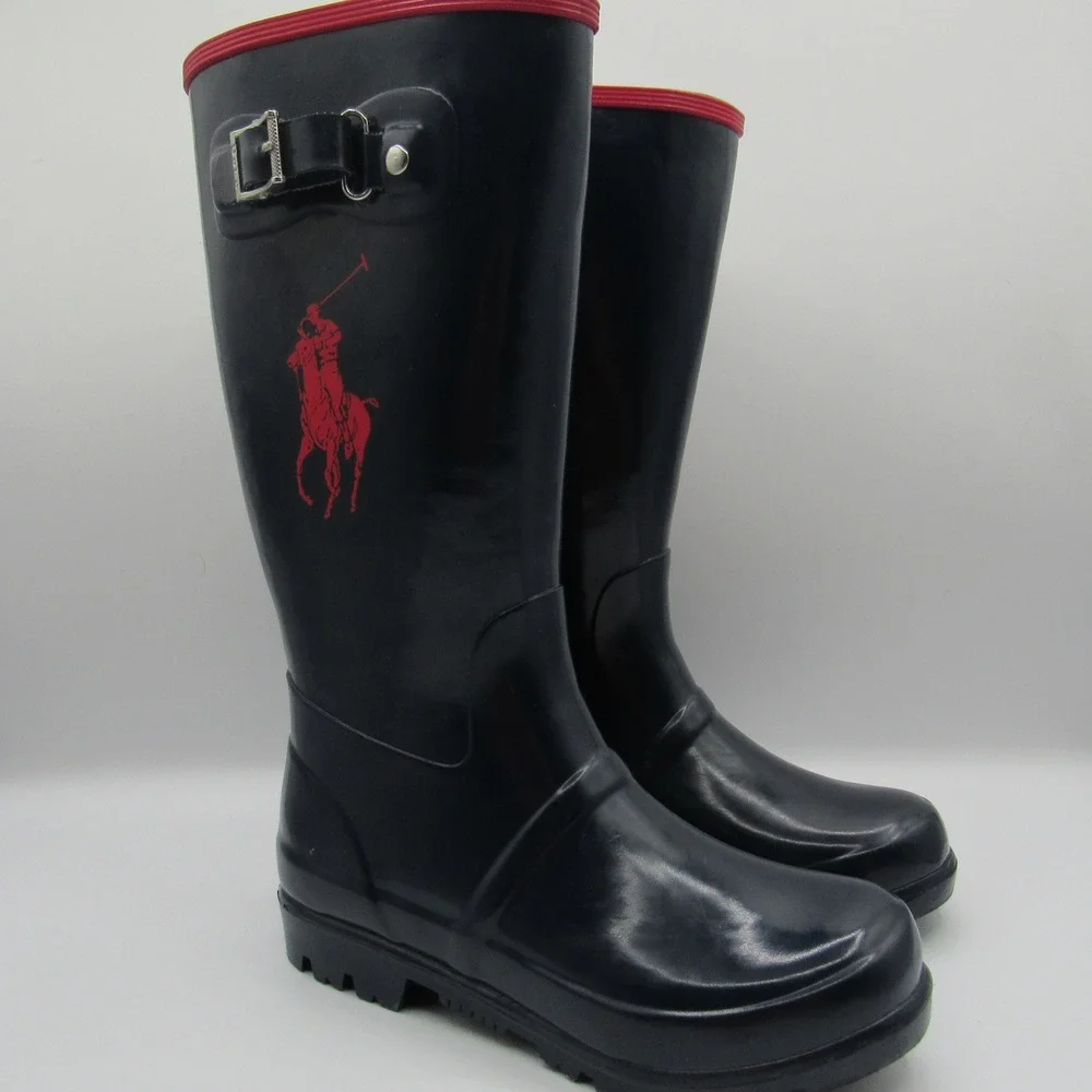 Polo Ralph Lauren Rain Boots Kids 2 Navy Blue Excellent Waterproof Big Pony Logo